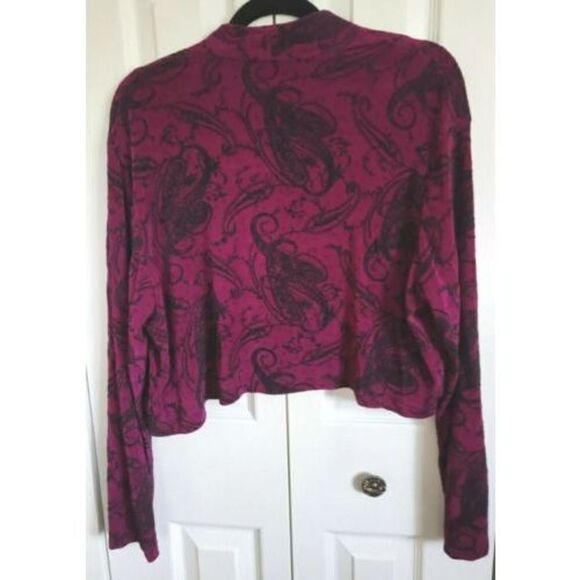 Slinky Brand Open Front Bolero Jacket Paisley Stretch Size Large USA Purple/Blk‎ - Picture 2 of 5